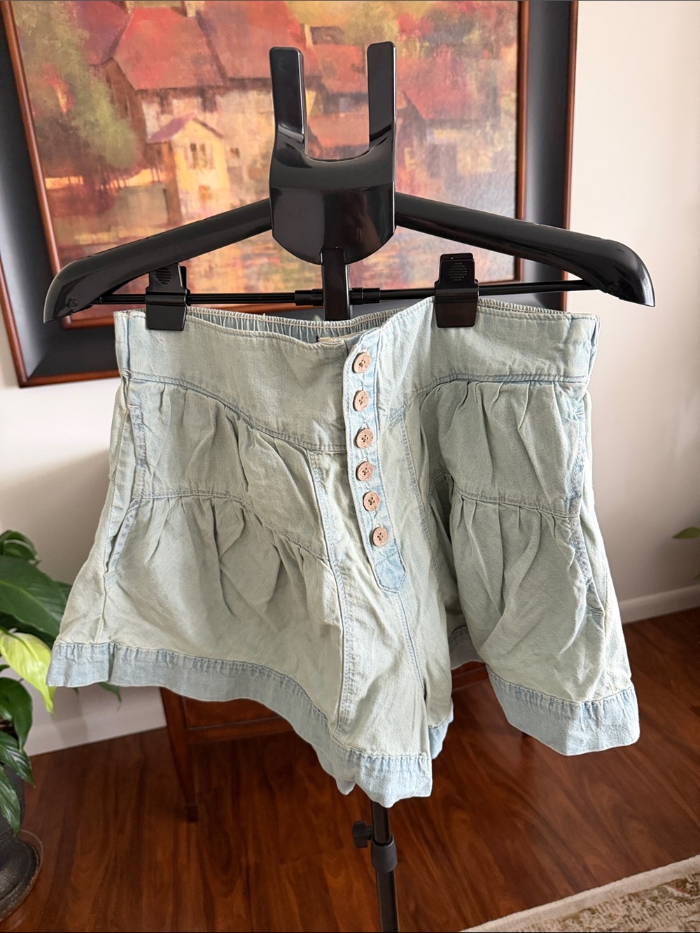 Free People Light Blue Pleated Button-Front Shorts